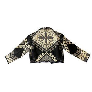 Vintage Crazy Cowgirl Black & Cream Cropped Jacket Tribal Pattern Large